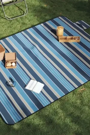 Occasione Imperdibile Tovaglia Picnic Pieghevole Onde Blu e Bianco 200x150 cm Velluto 4004206