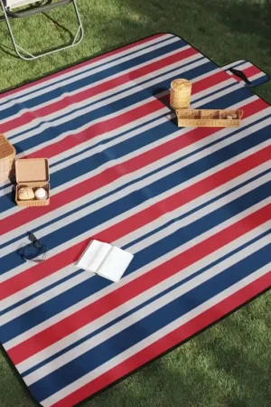 Tovaglia Picnic Pieghevole Strisce Rosse Blu 200x200 cm Velluto 4004212 A Buon Prezzo