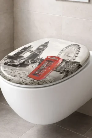 Sedile wc copri vater universale frizionato fantasia in mdf chiusura rallentata *** fantasia big ben, confezione 1 Vendita Finale