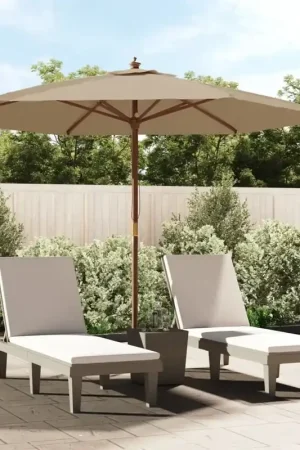 A Buon Prezzo Ombrellone da Giardino con Palo in Legno Tortora 299x240 cm 363170