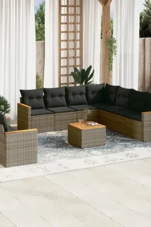 A Buon Prezzo Set Divano da Giardino 10 pz con Cuscini Grigio in Polyrattan 3258511